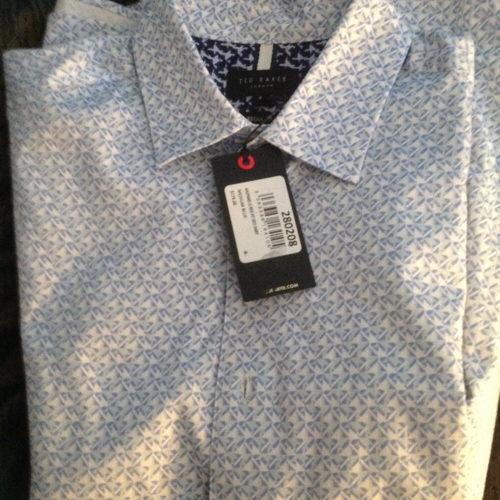 Ted Baker Long Sleeve Blue & White Dress Shirt, USA Large (4) -New with Tags